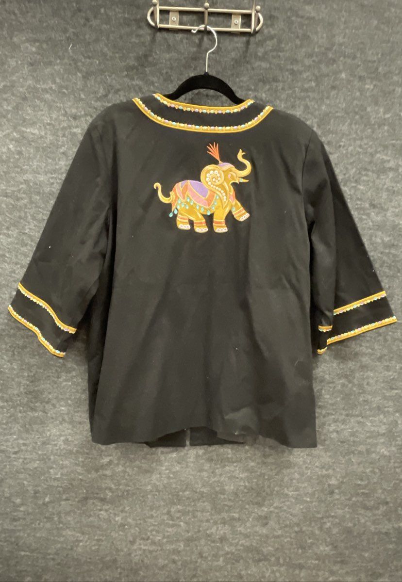 Vintage Bob Mackie Wearable Art Women's Black Embroidered Elephant Jacket Size S