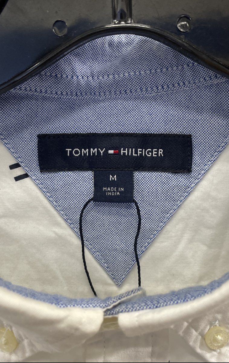Tommy Hilfiger Men's White Short Sleeve Button Down Logo All Over Print Shirt M