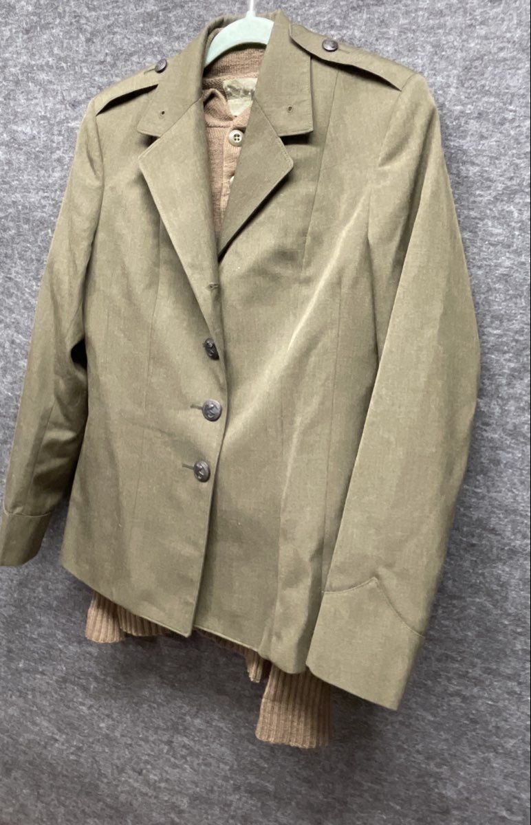 Vintage 80s Flying Cross Men's Olive Military Blazer & Wool Henley Sweater Sz L