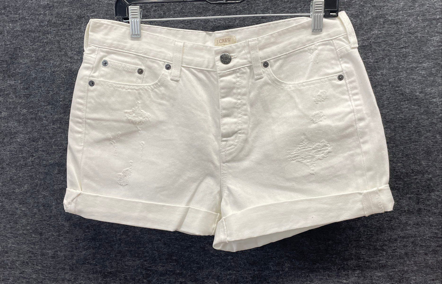 J.Crew Women's White Distressed Denim Cuffed Shorts Sz 28
