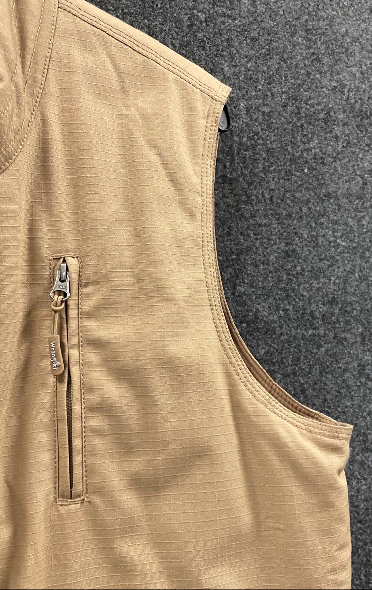 Wrangler Men's Tan Ripstop Canvas Insulated Zip Front Work Vest Sz Large
