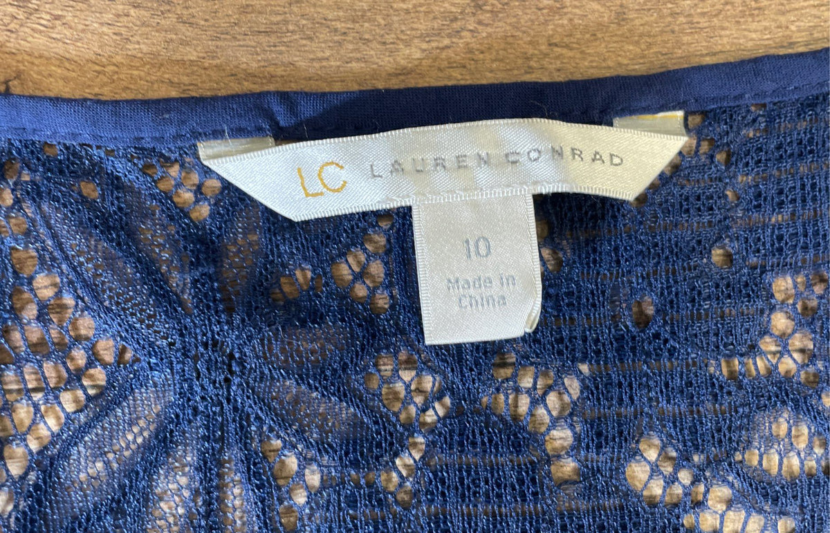 LC Lauren Conrad Women's Blue Lace Trimmed Sleeveless Fit & Flare Dress Sz 10