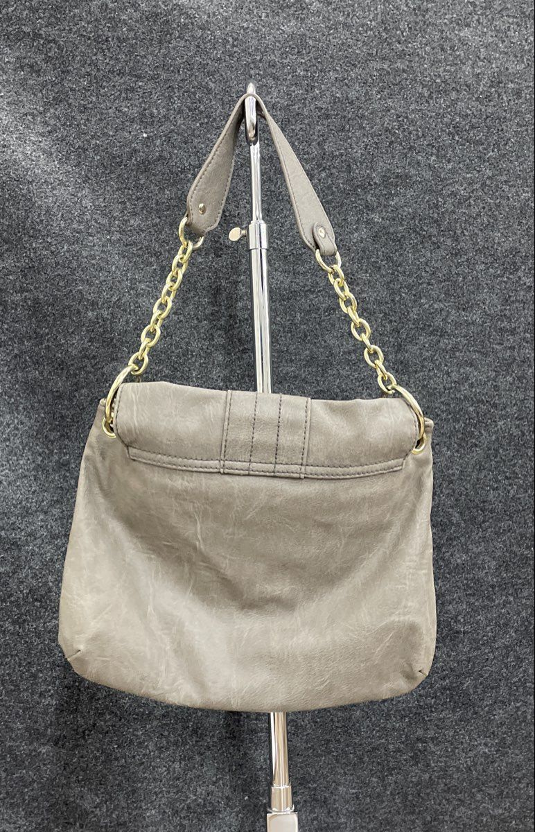 mark. Grey Leather Shoulder Bag Gold Tone Chain Strap Hobo Purse
