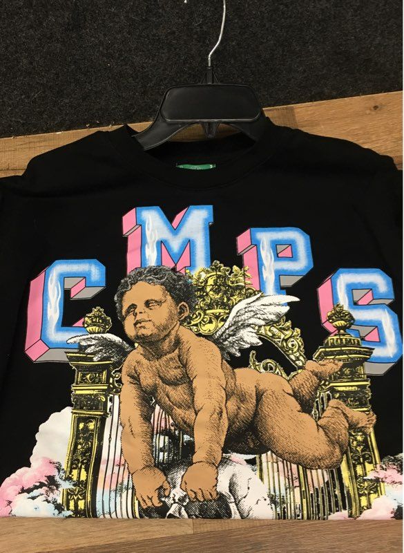 Campus Goods Men's Black Saints & Sinners Angel Skull Graphic T-Shirt Sz M