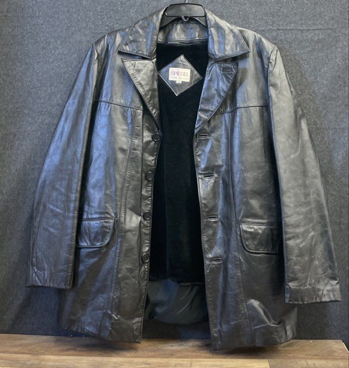 Spiegel Men's Vintage 80s Black Leather Coat Jacket Sherpa Lined Size 40