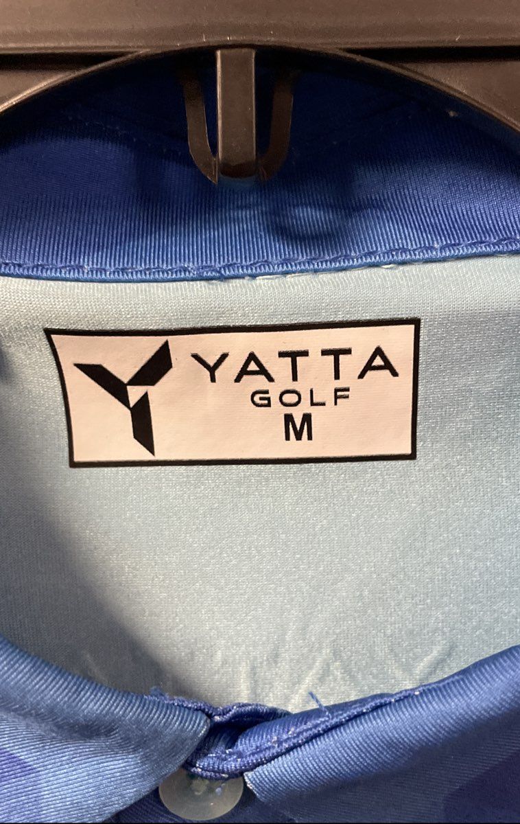 Yatta Golf Men's Blue Geometric Pattern Performance Golf Polo Shirt Sz M
