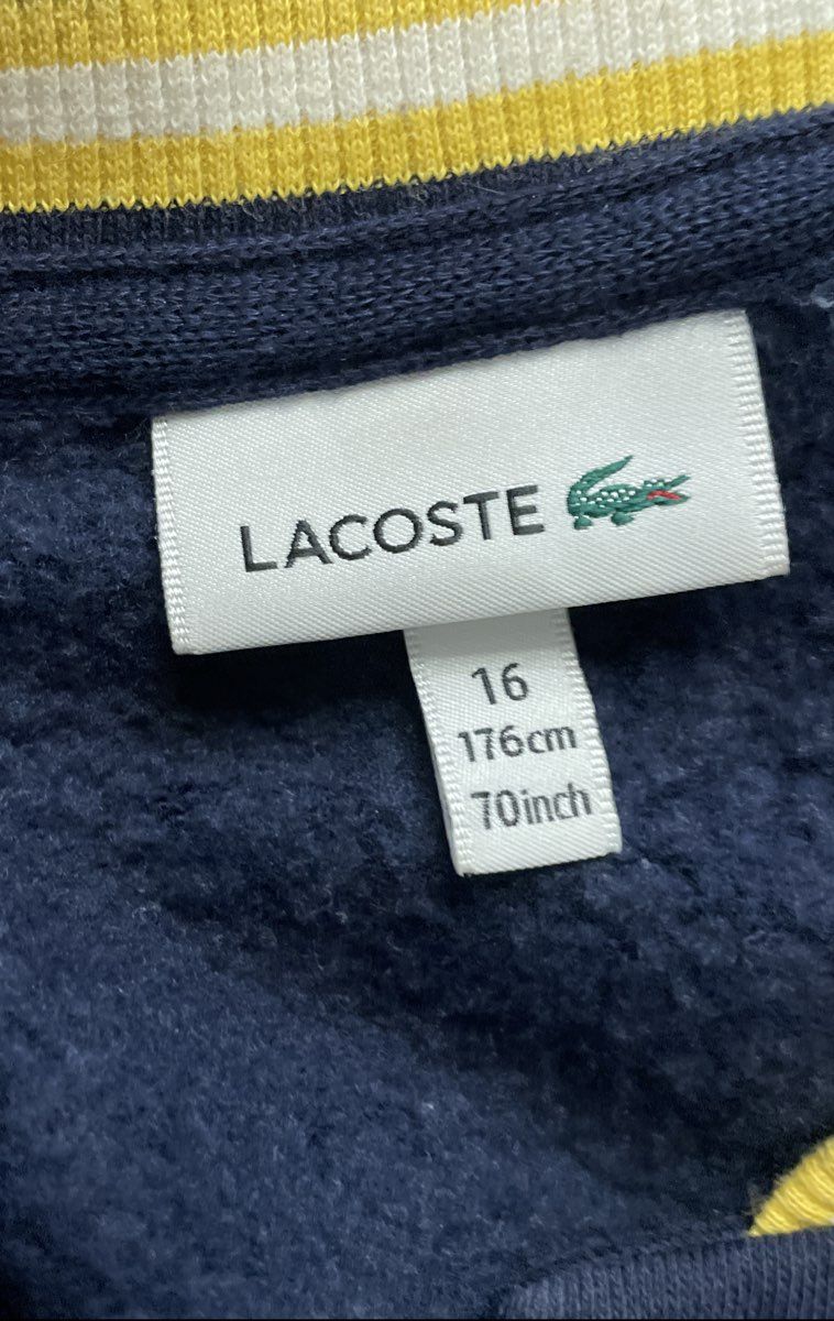 Lacoste Boys Varsity Jacket Sweater Navy Blue Gray Striped Trim Croc Logo Sz 16