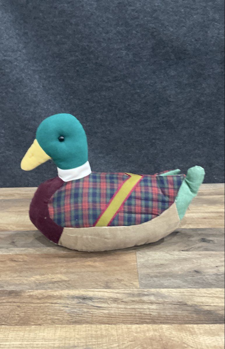Mallard Duck Plush Patchwork Fabric Figurine Corduroy Plaid 14 Inch