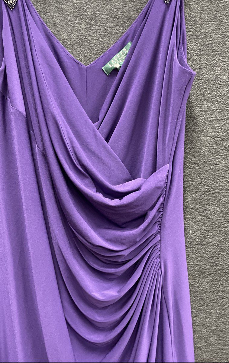 Lauren Ralph Lauren Women's Purple Beaded Strap Ruched Sleeveless Dress