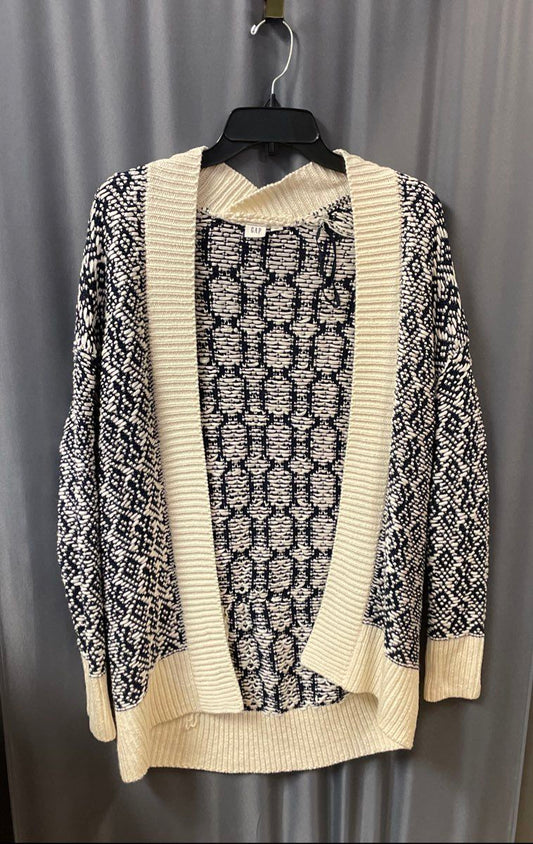 Gap Women's Blue White Geometric Chunky Knit Open Front Cardigan Sweater Sz XS/S