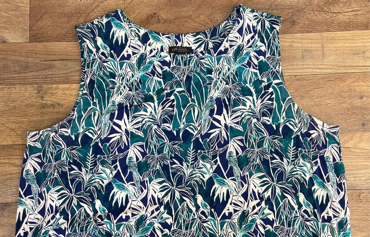 J. Jill Women's Wearever Blue Tropical Bird Sleeveless Shift Dress XL Petite
