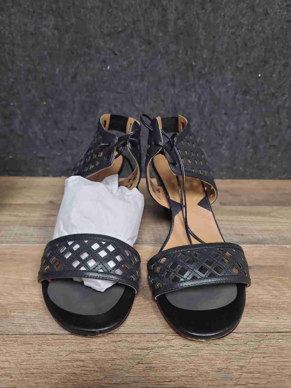 Adrienne Vittadini AV-Picco Black Soft Calf Leather Lattice Sandal Size 9 M