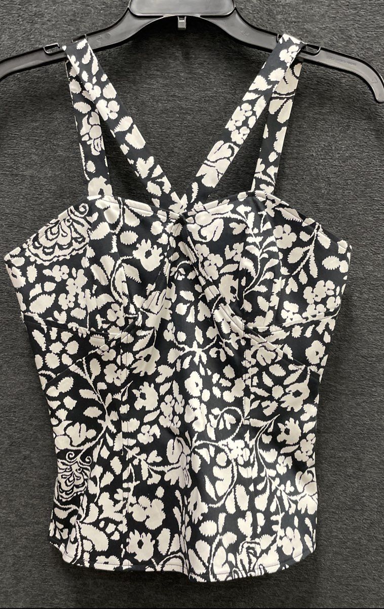 White House Black Market Women's Black White Floral Bustier Camisole Top Sz 2