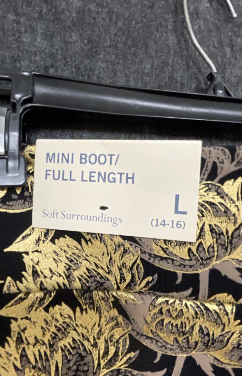 Soft Surroundings Women's Black Gold Floral Mini Boot Full Length Pants NWT Sz L