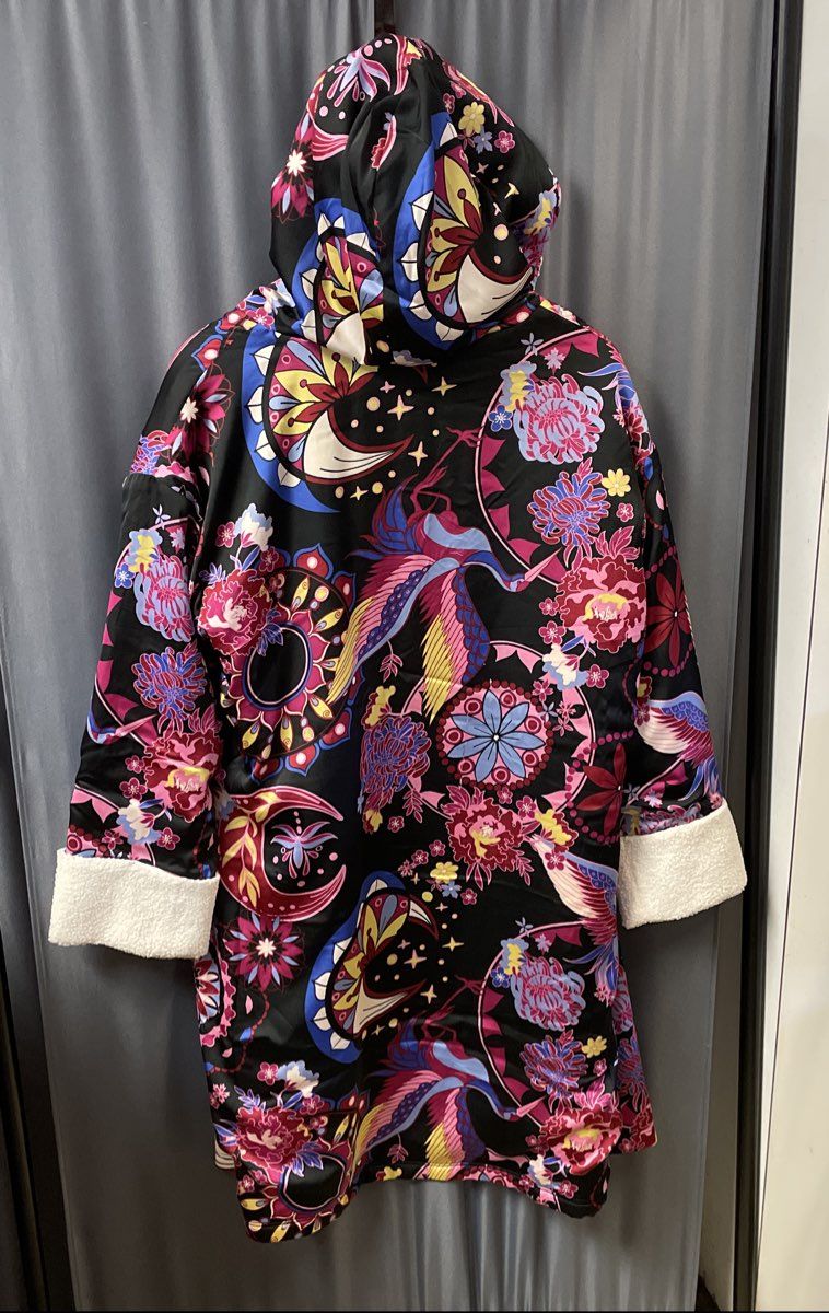 G by Giuliana Black Label Women's Floral Fleece Lined Hooded Robe NWT Sz M/L