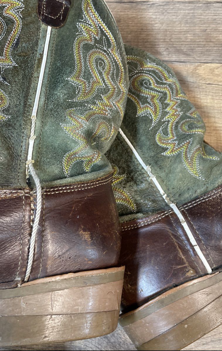 Double H DH4630 Brown Green Leather Square Toe Western Cowboy Boots Size 9.5 D