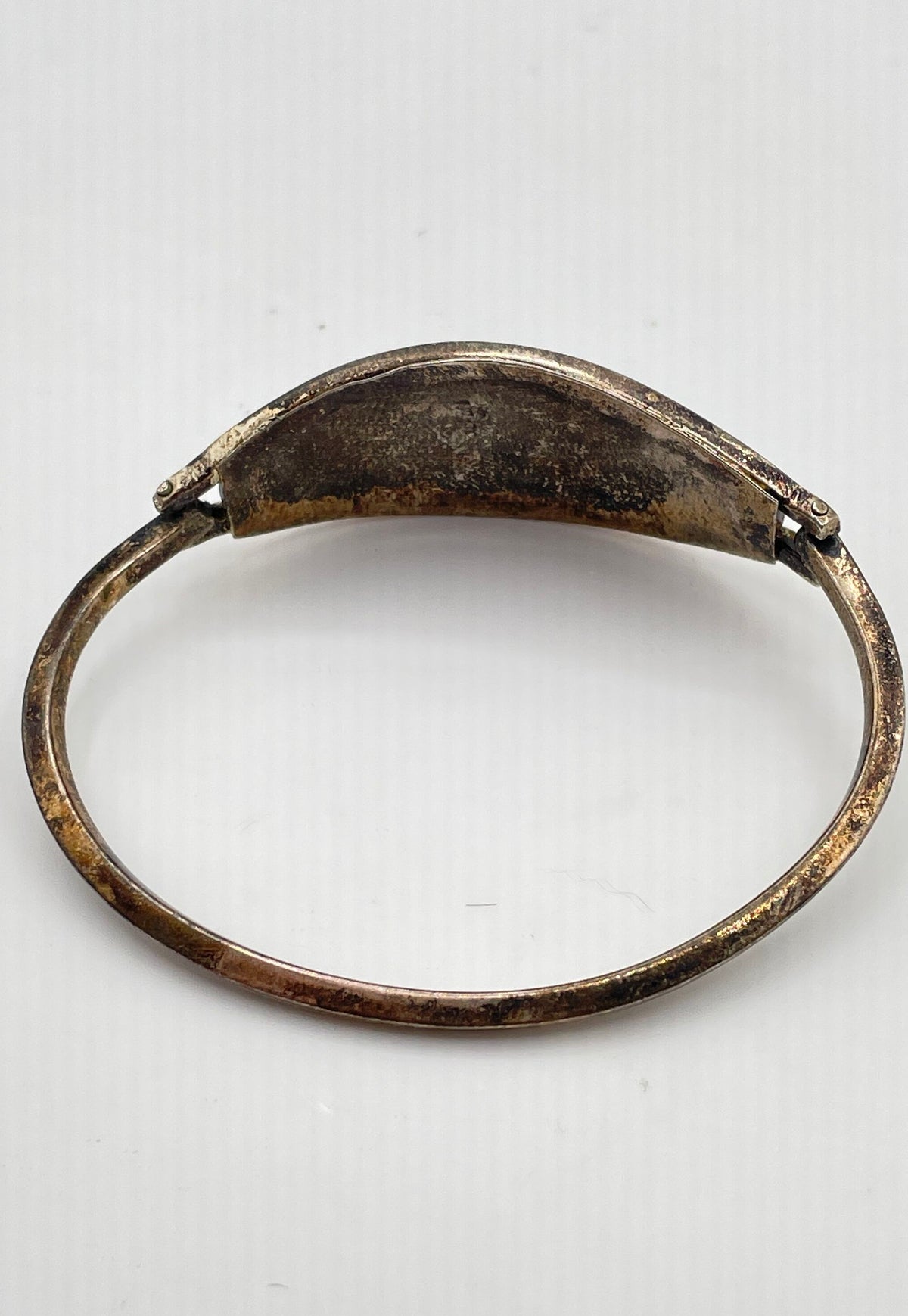 Alpaca Silver Mother Of Pearl Blue Resin Bangle Bracelet Mexico Marked 12.4g