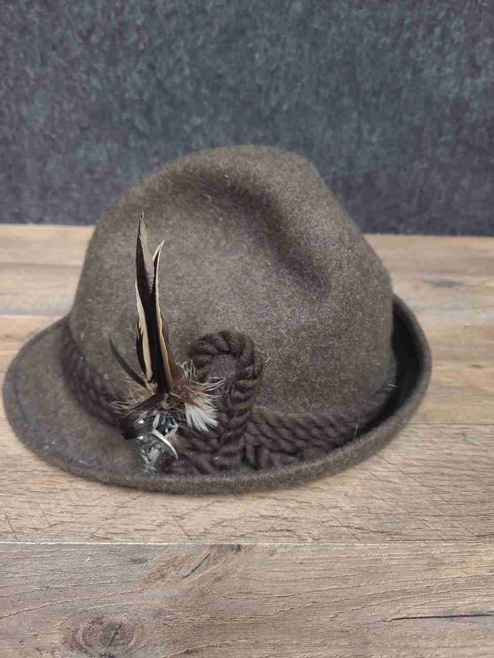 Vintage Allgauer Lodenhut Alpine Tyrolean Wool Felt Hat Feather Rope Band