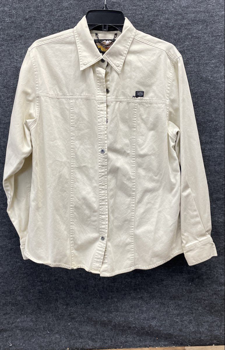 Vintage 2000s Harley-Davidson Cream Cotton Button Up Long Sleeve Shirt Sz L