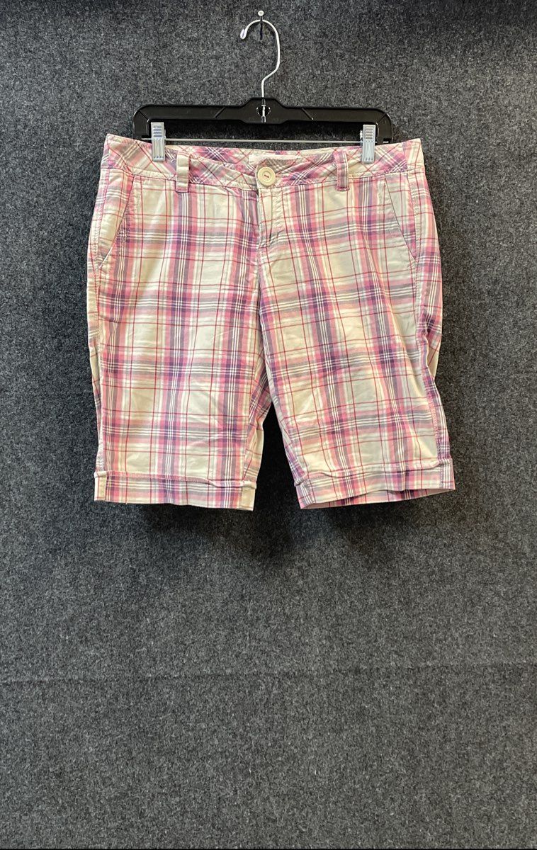 Aeropostale Women's Pink Plaid Bermuda Chino Shorts Size 9/10