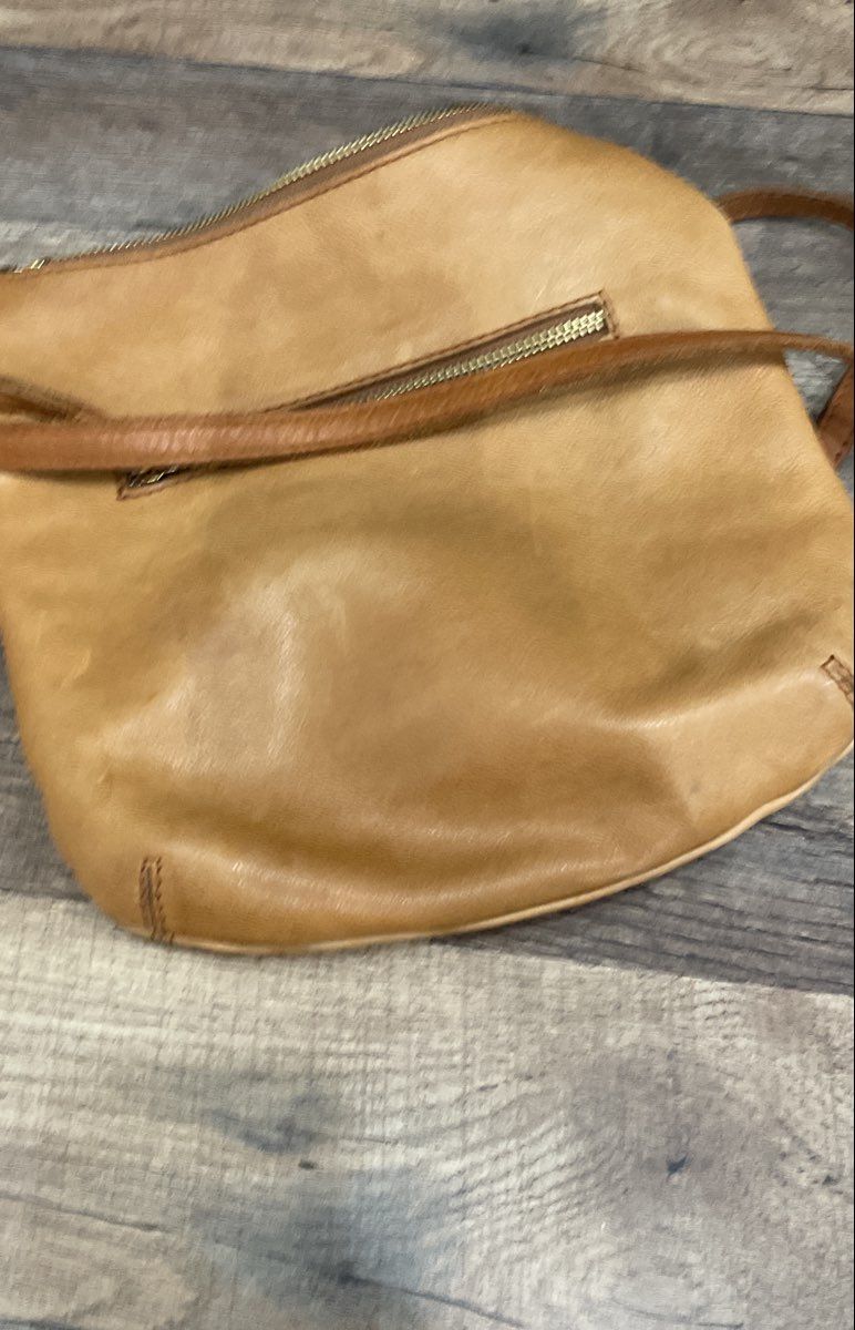 Margot New York Tan Genuine Leather Crossbody Bag Gold Hardware