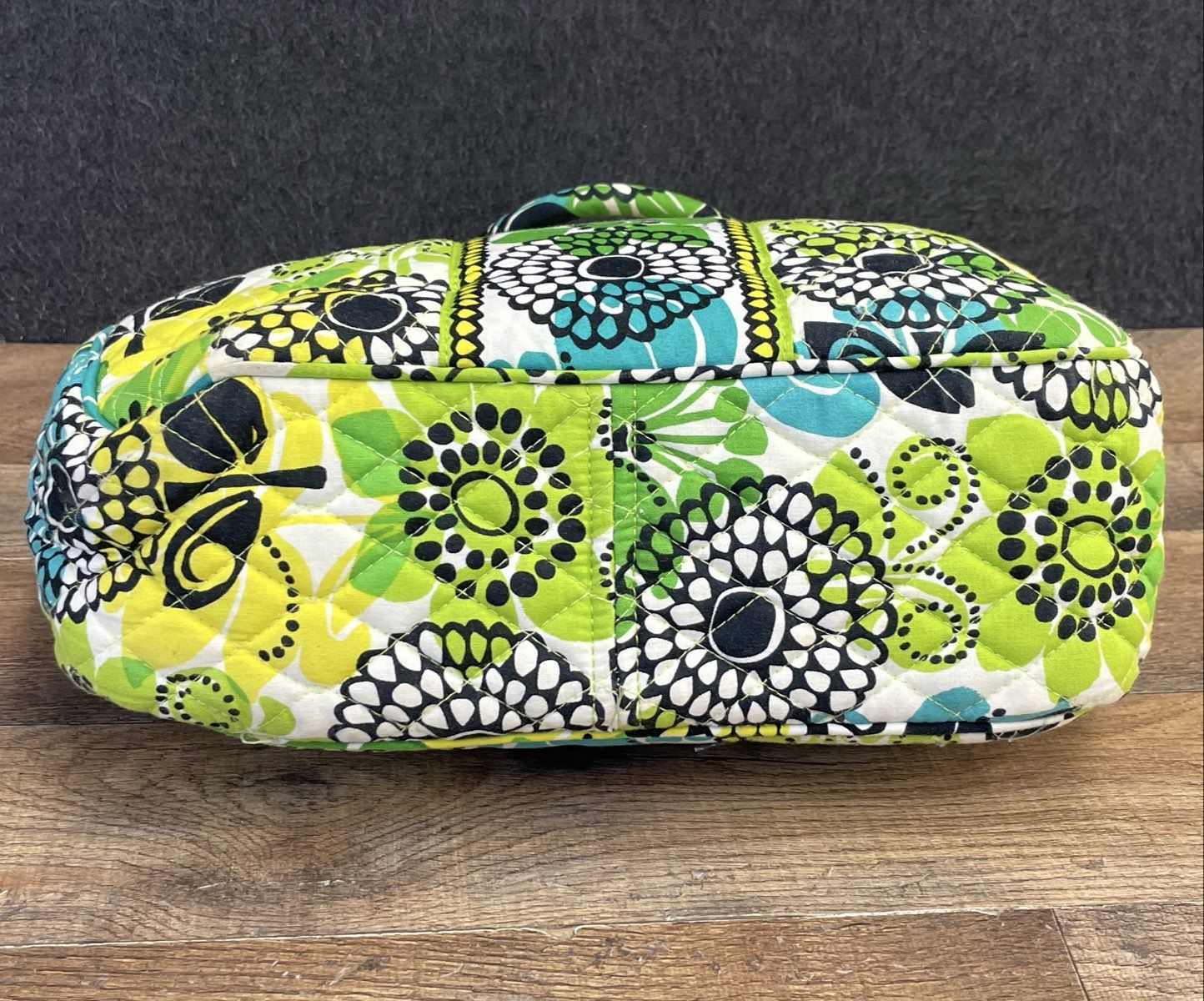 Vera Bradley Lime Green Teal Floral Quilted Cotton Large Tote Crossbody Bag