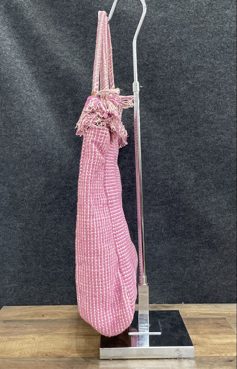Nadia B Pink Woven Handcrafted Diamond Pattern Tote Bag Large Tassels