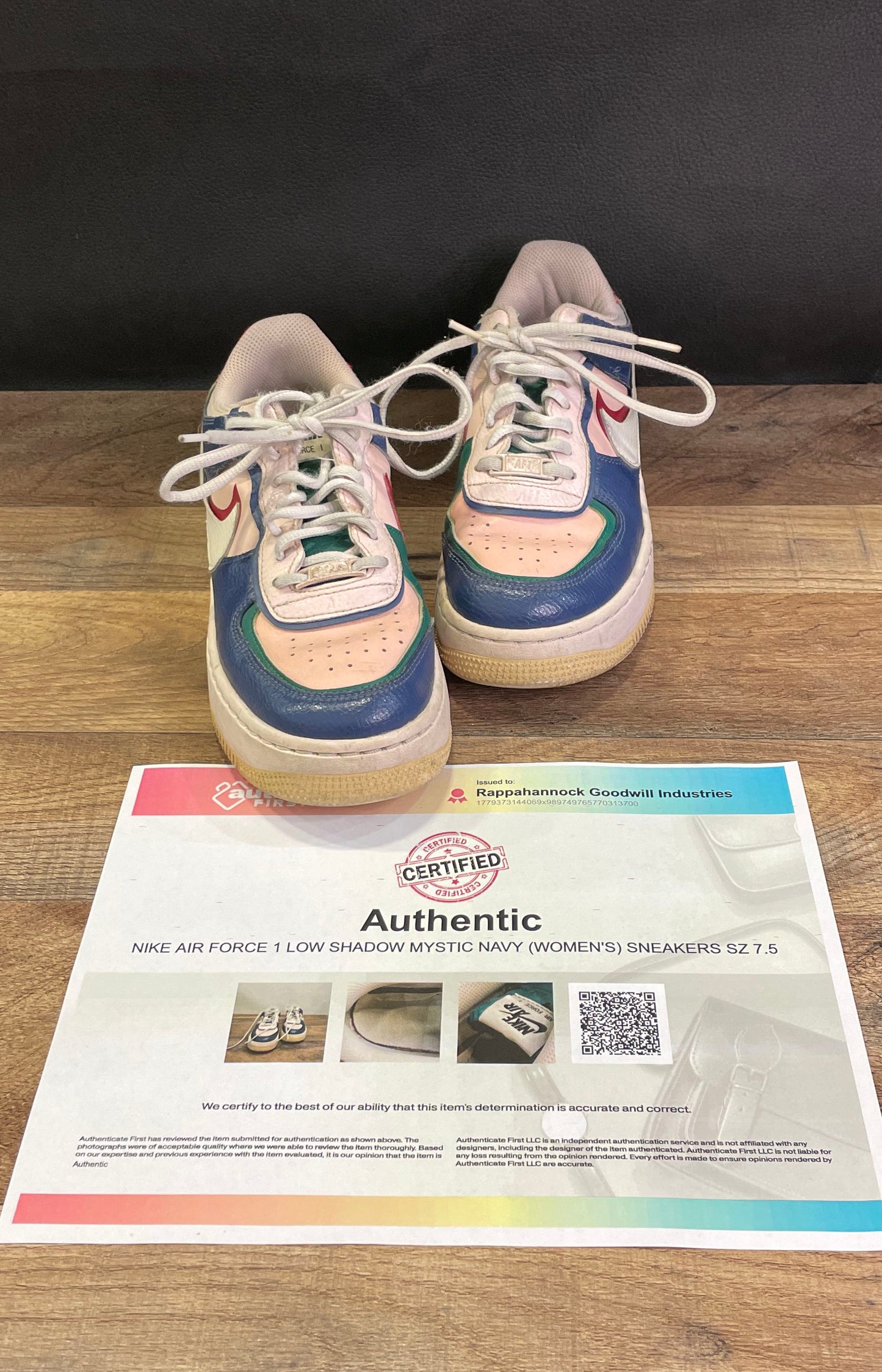 Nike Air Force 1 Shadow Mystic Navy Women's Sneakers Size 7.5 COA