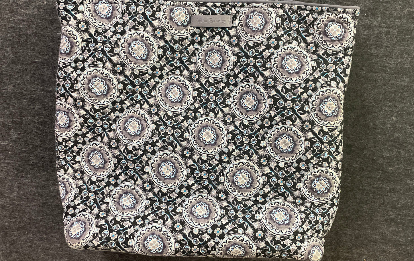 Vera Bradley Gray Black Blue Medallion Quilted Cotton Shoulder Tote Bag