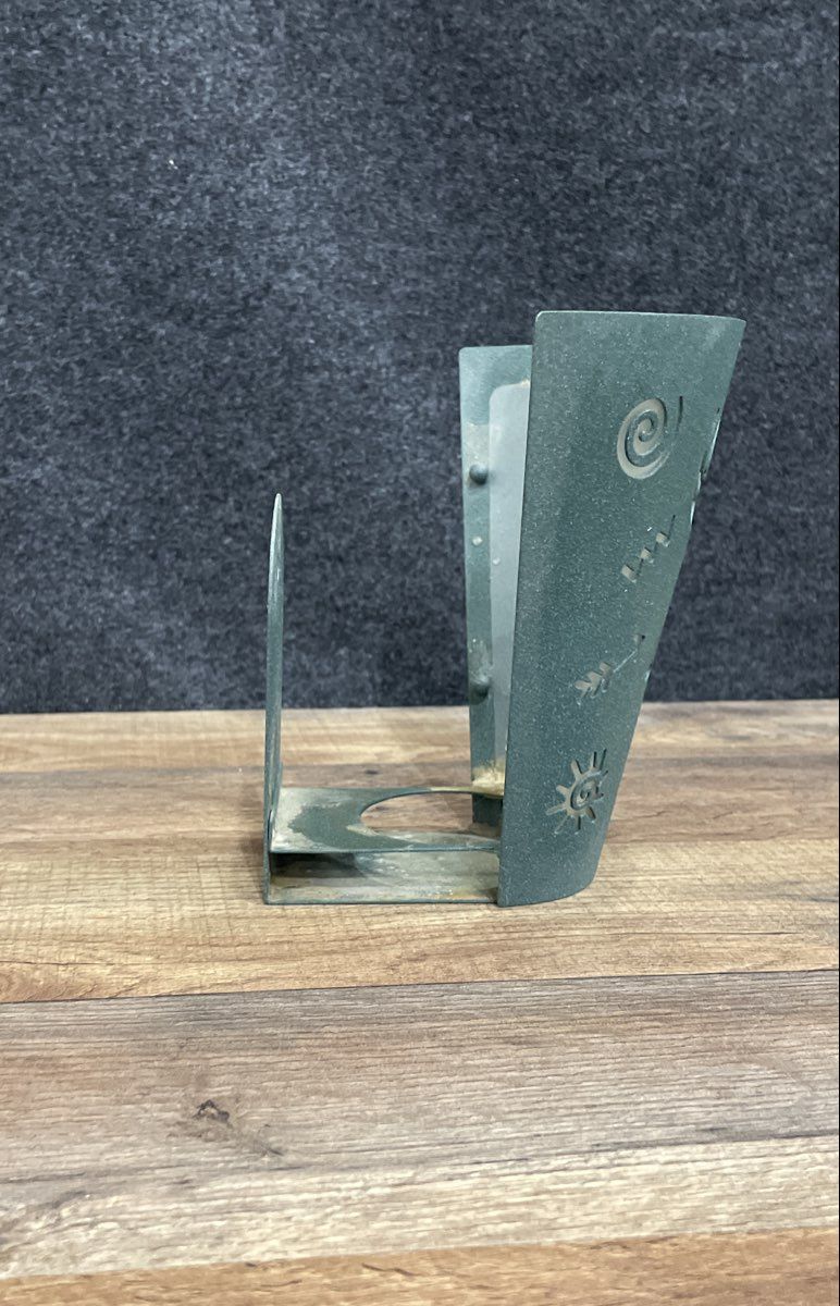 Kokopelli Southwestern Metal Votive Candle Holder Wall Sconce Green Vintage