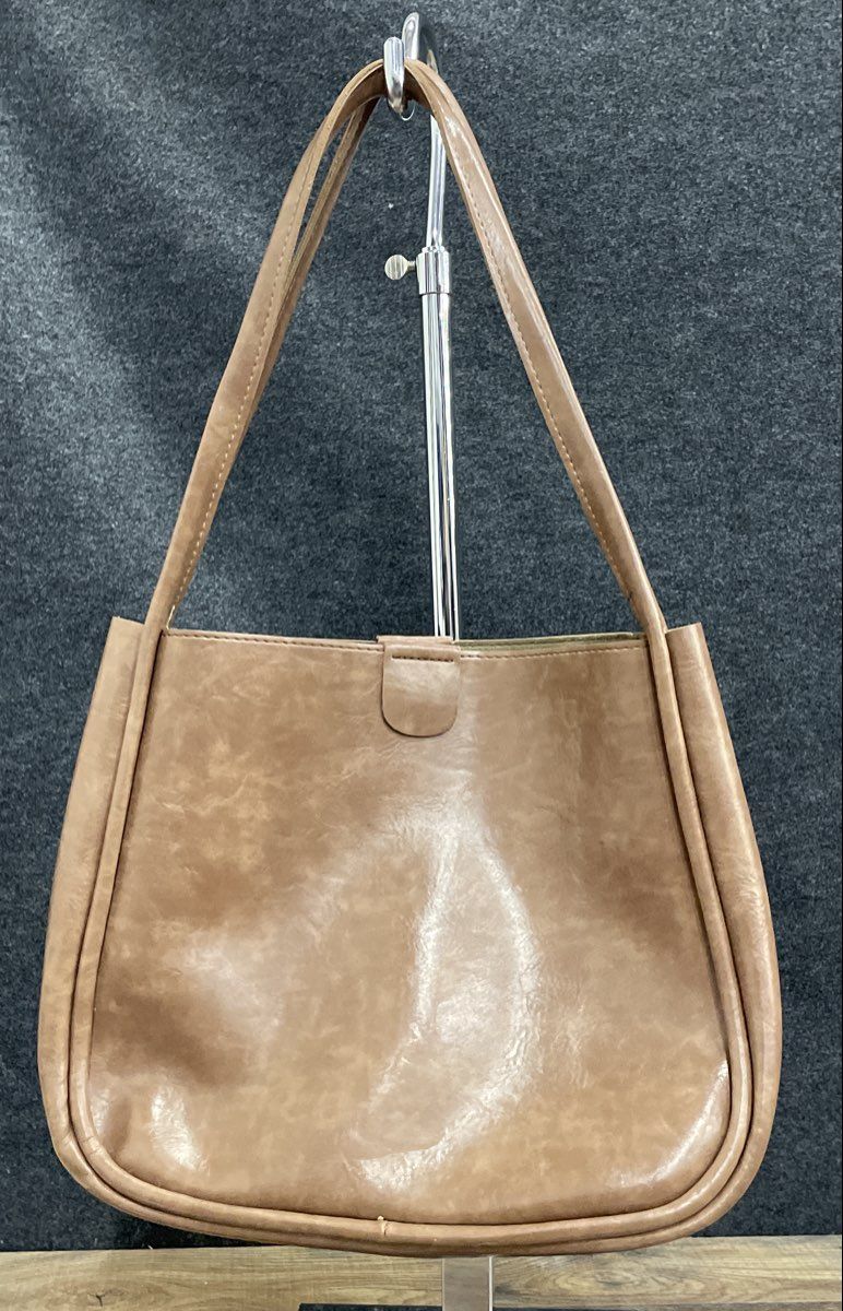 Unbranded Brown Leather Minimalist Shoulder Bag Tote Brass Magnetic