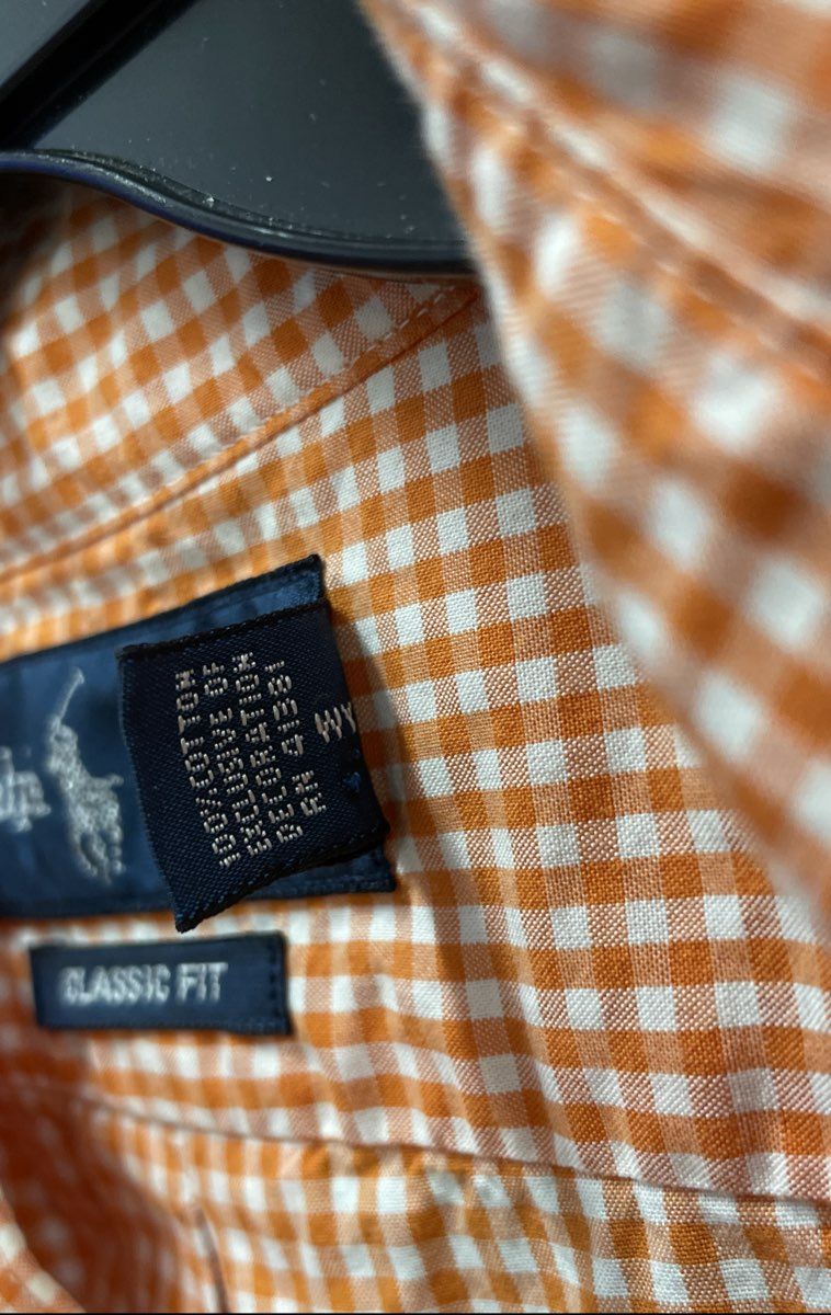 Ralph Lauren Men's Orange Gingham Plaid Classic Fit Button Down Shirt Sz M