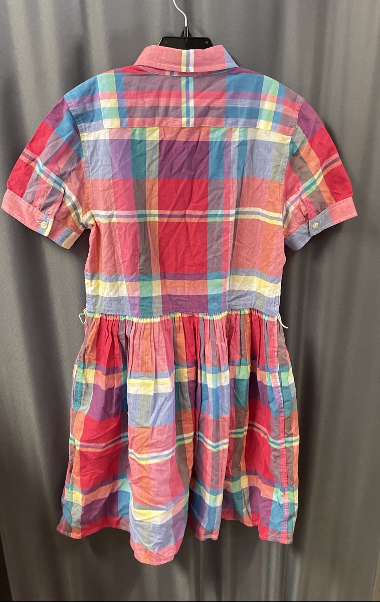 Polo Ralph Lauren Girls Plaid Dress Multicolor Short Sleeve Button Up Sz 16