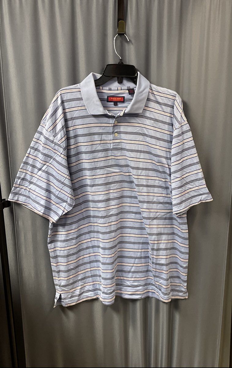 Austin Reed Men's Blue Striped Mercerized Cotton Short Sleeve Polo Shirt Sz XL
