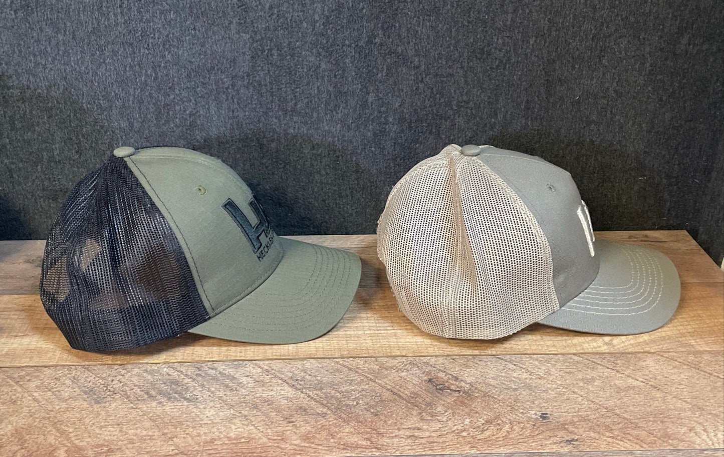Heckler & Koch Lot of 2 Men's Trucker Hats Olive Tan Mesh Back Snapback OSFM