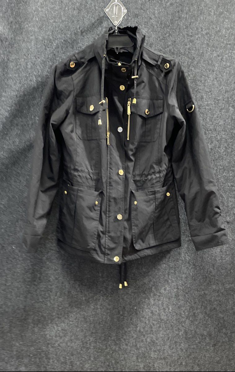 Michael Kors Women's Black Utility Anorak Jacket Gold Hardware Sz S