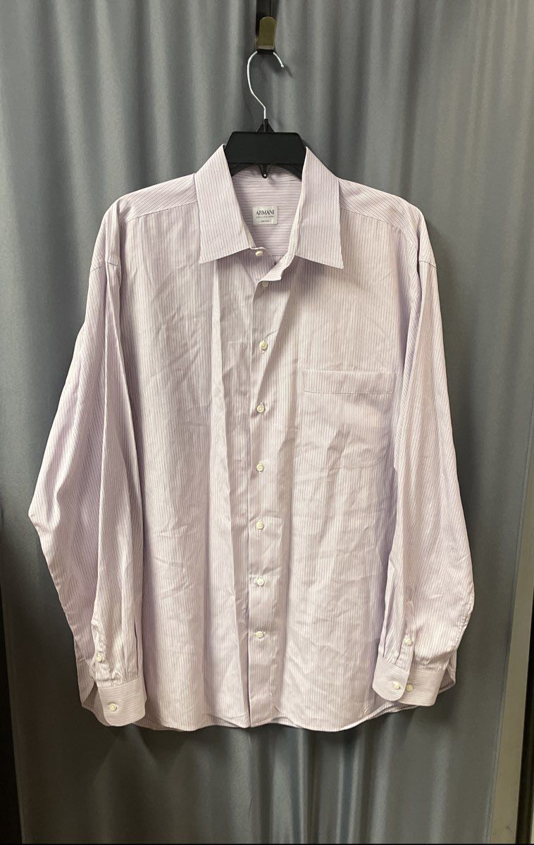 Armani Collezioni Men's Purple Pinstripe Cotton Dress Shirt Italy Sz L 44 17.5
