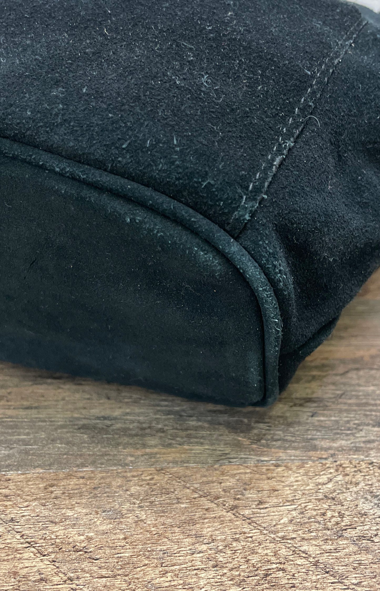 Vintage UGG Australia Black Suede Shearling Drawstring Backpack Silver Hdw