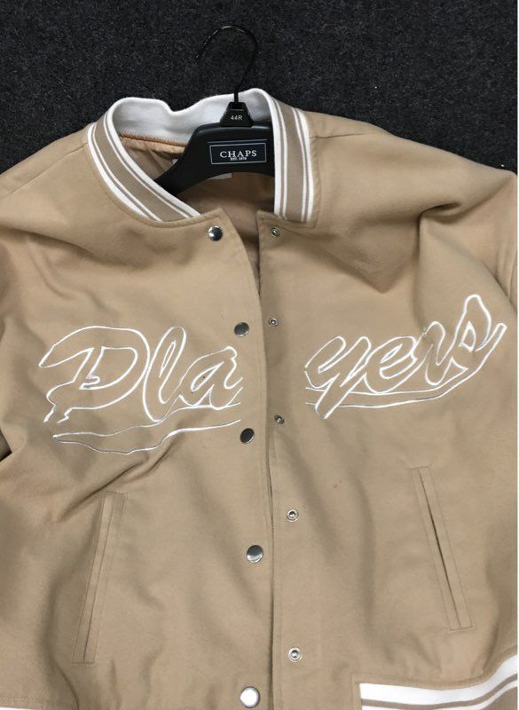 rue21 Women's Tan Varsity Bomber Jacket Embroidered Players Size L