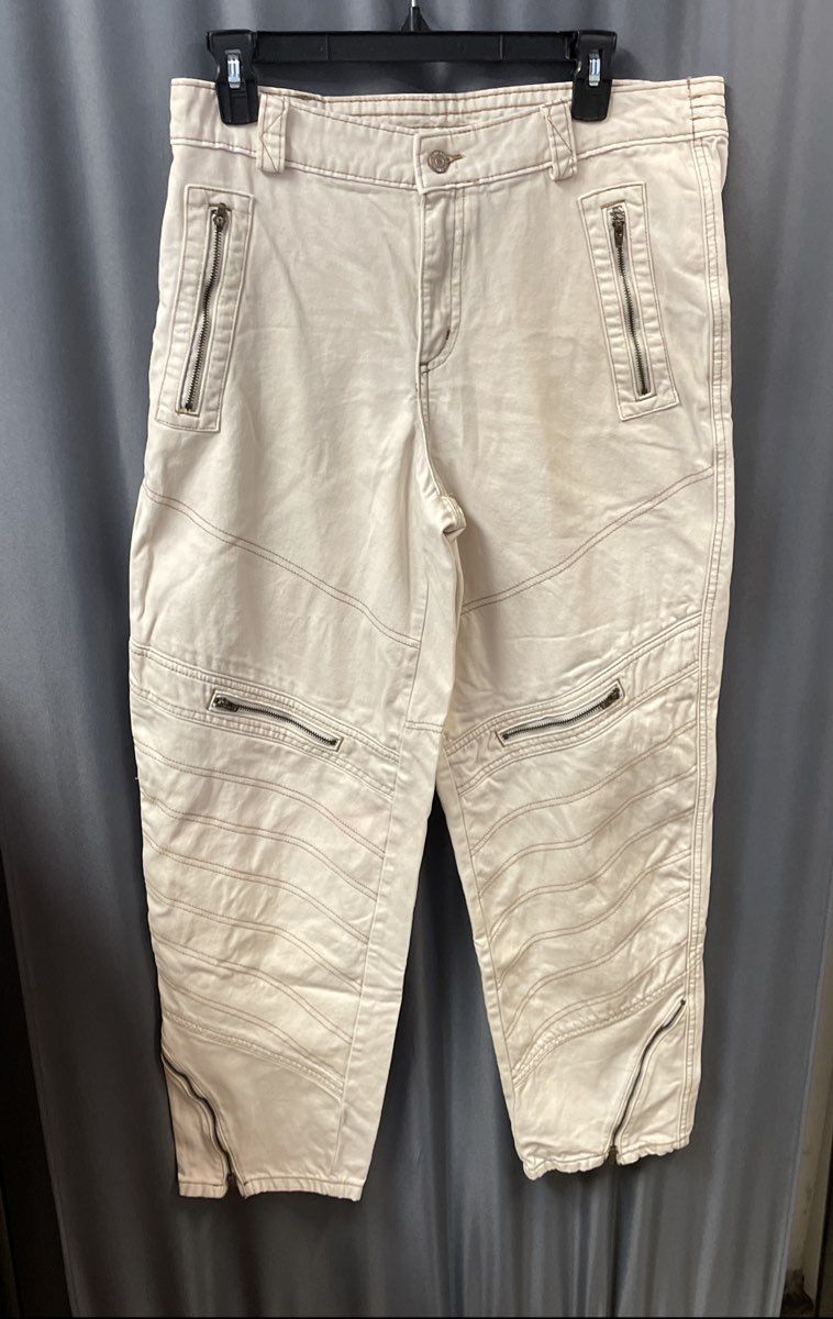 BDG Women's White Moto Zippered Utility Pants 100% Cotton Sz 31