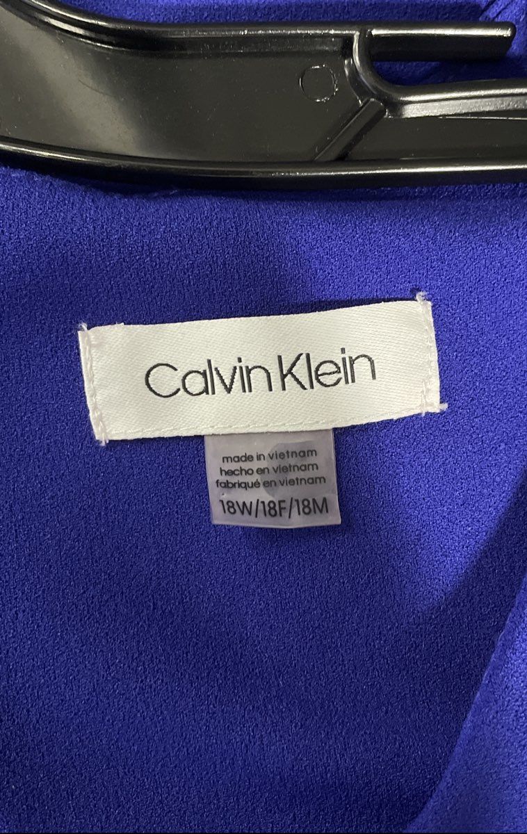 Calvin Klein Women's Blue Sleeveless Wide Leg Jumpsuit T-Bar Hardware Sz 18W