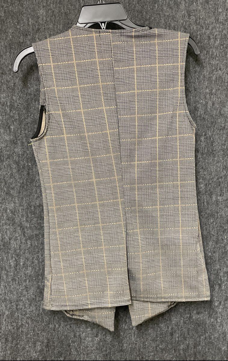 Fashion Nova Women's Gray Plaid Two-Piece Outfit Button Vest Flare Pants Sz S
