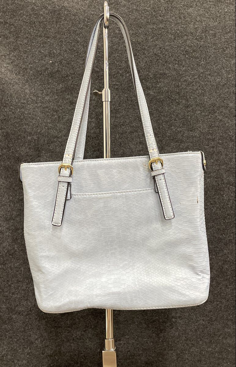 Anne Klein Light Blue Snakeskin Embossed Leather Tote Bag Gold Tone Hardware