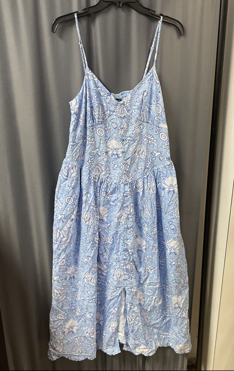 Roller Rabbit Women's Blue White Floral Pattern Button Down Strappy Dress Sz M