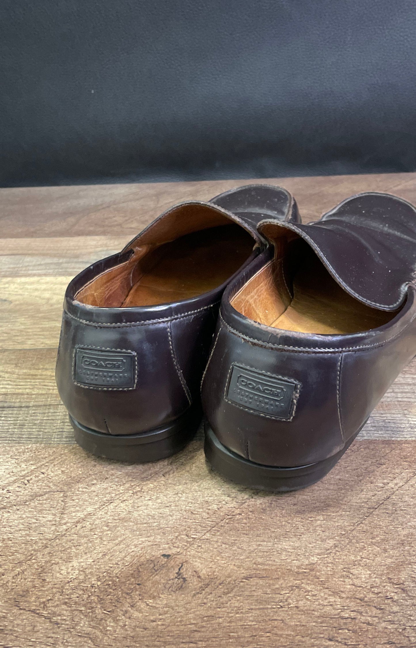 Coach Jerry Dark Brown Leather Moc Toe Loafers Made in Italy Men's Size 12D