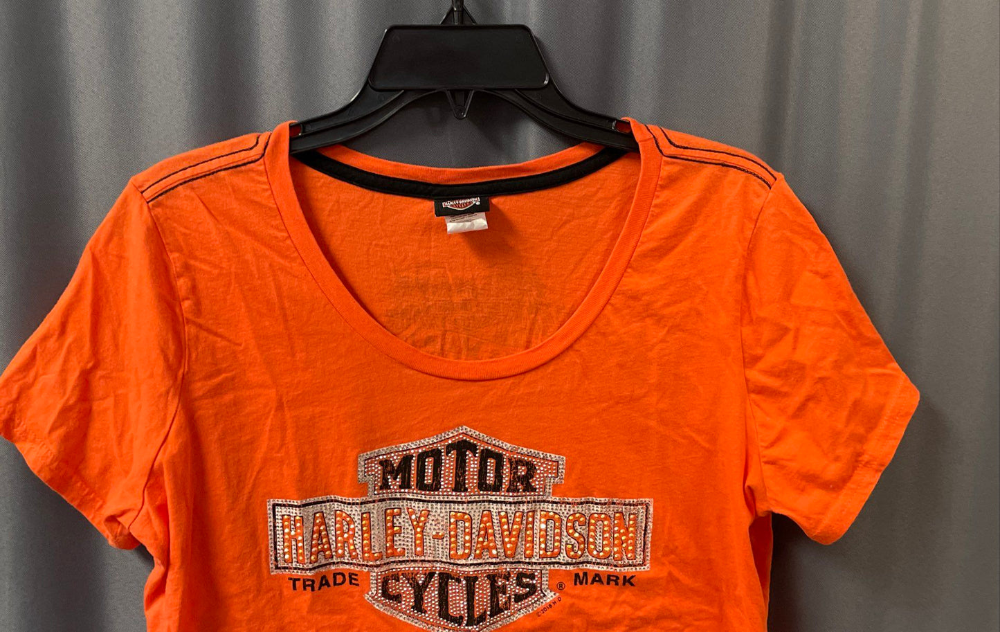 Harley-Davidson Nags Head NC Jeweled Logo Orange Short Sleeve Tee Sz L