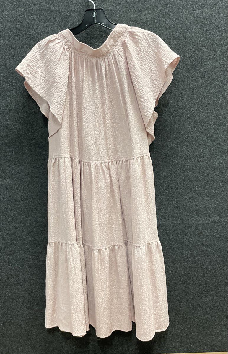 Calvin Klein Women's Pink Textured Tiered Ruffle V-Neck Midi Dress Sz 16 NWT