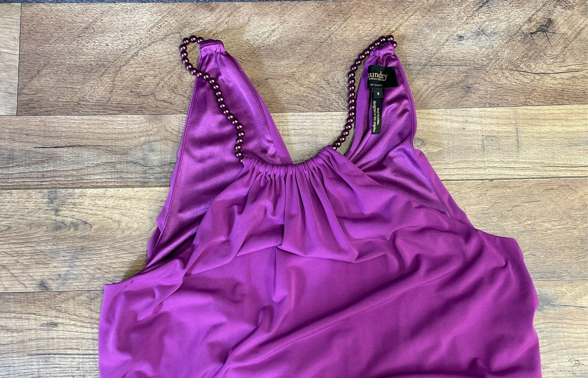 Laundry By Shelli Segal Women's Purple Beaded Strap Draped Cocktail Dress Sz 8