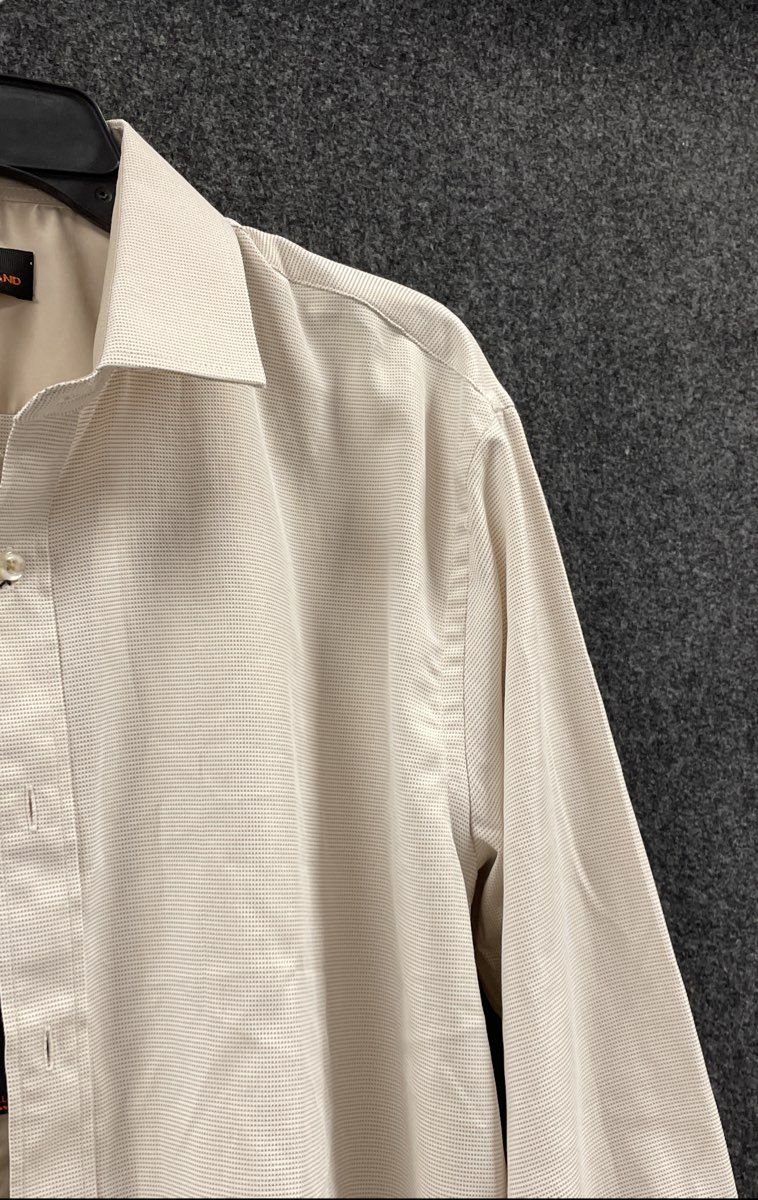 Steven Land Men's Dress Shirt Tan Micro Texture 100% Cotton NWT Sz 16.5 34/35