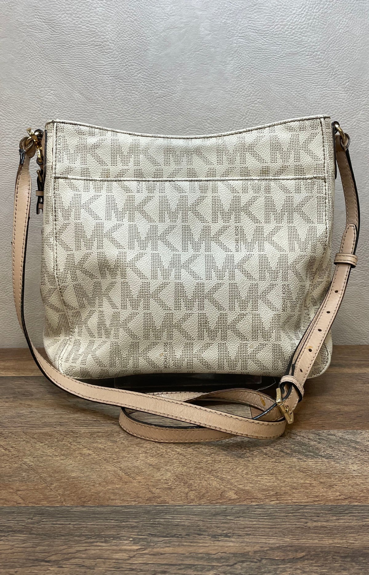 Michael Kors Vanilla Signature Monogram Crossbody Bag Gold Hardware